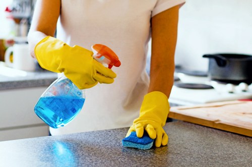 Professional cleaning of washroom and kitchen areas in a Watford office